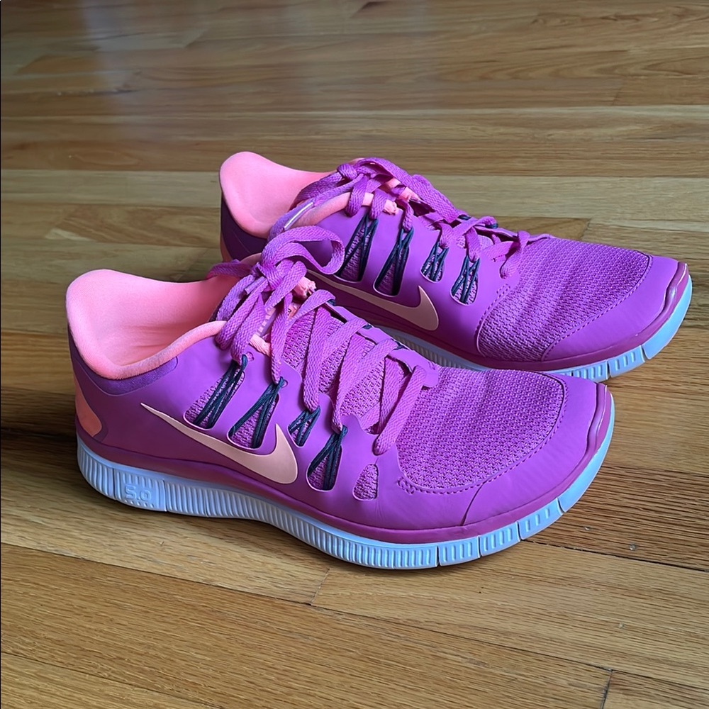Nike Free 5.0 Neon Pink Purple Orange Sneakers Athletic Flexible Sole Size 9